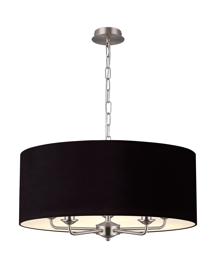DK0676  Banyan 60cm 5 Light Pendant Satin Nickel, Midnight Black/Green Olive